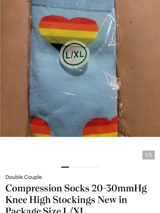 Accessories - Blue Heart Pattern women’s compression Socks - Rainbow Hearts. New! Size L/XL
